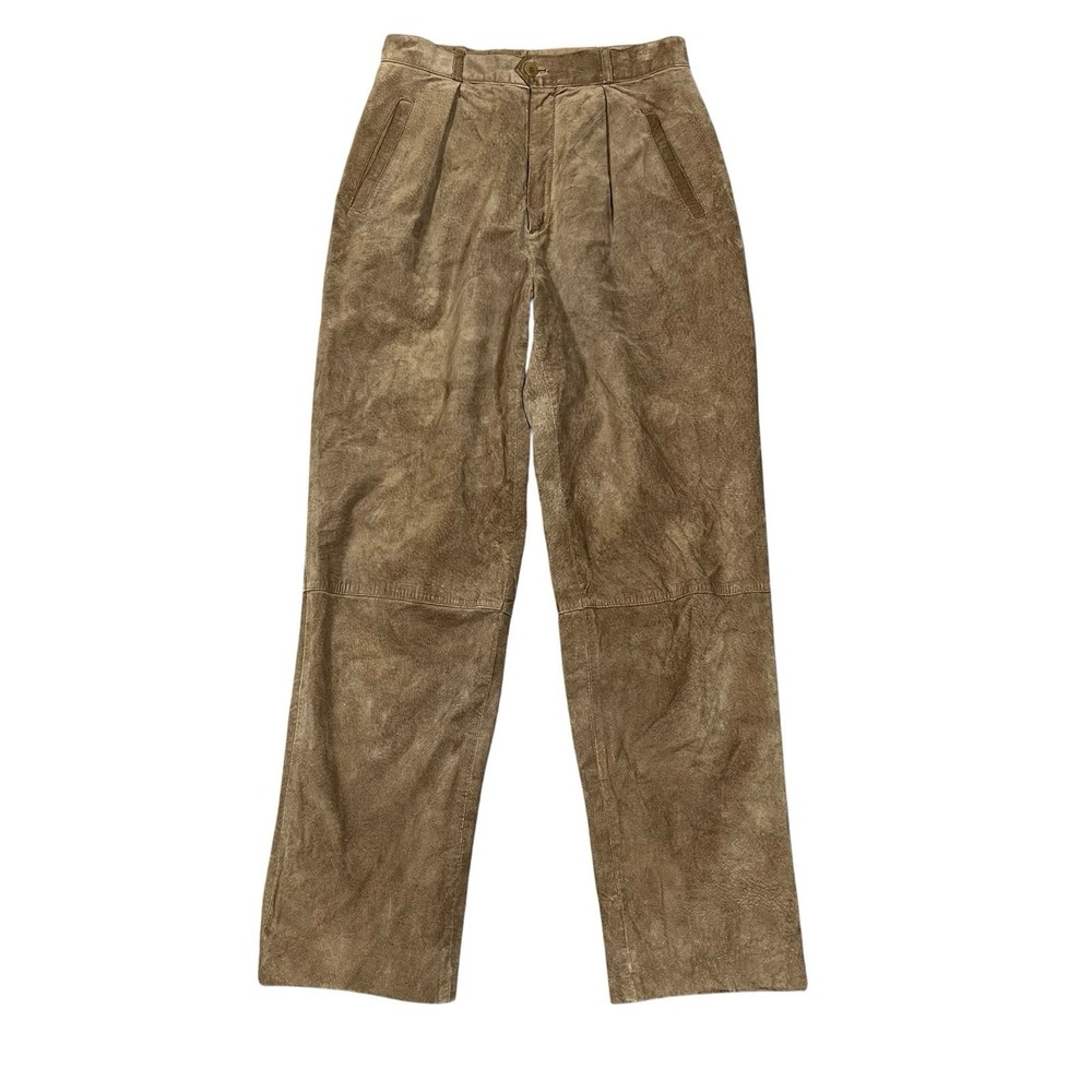 Vintage J Christopher 100% Suede Leather Pants Size 26x28 Tan Pleated HIgh Rise